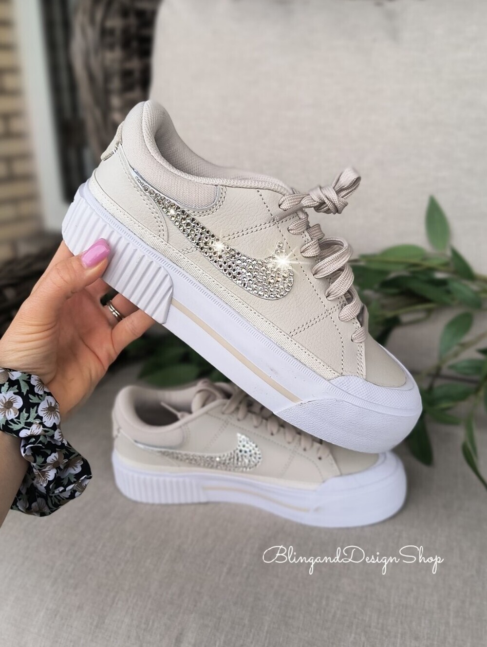 Women's Bling Nike Court Legacy Lift Brown Sneakers made with Crystals Custom